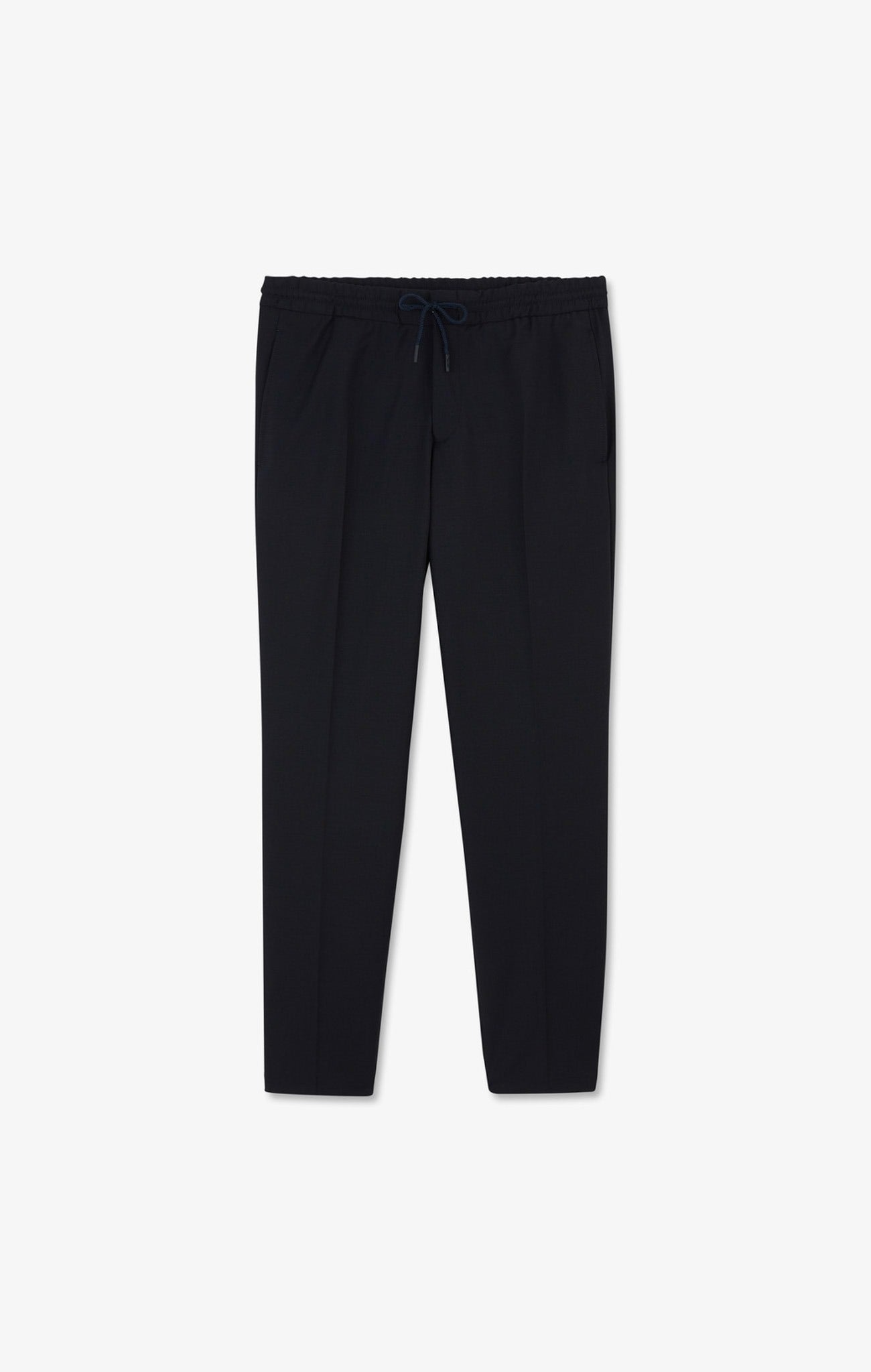 Navy blue trousers with elasticated waist