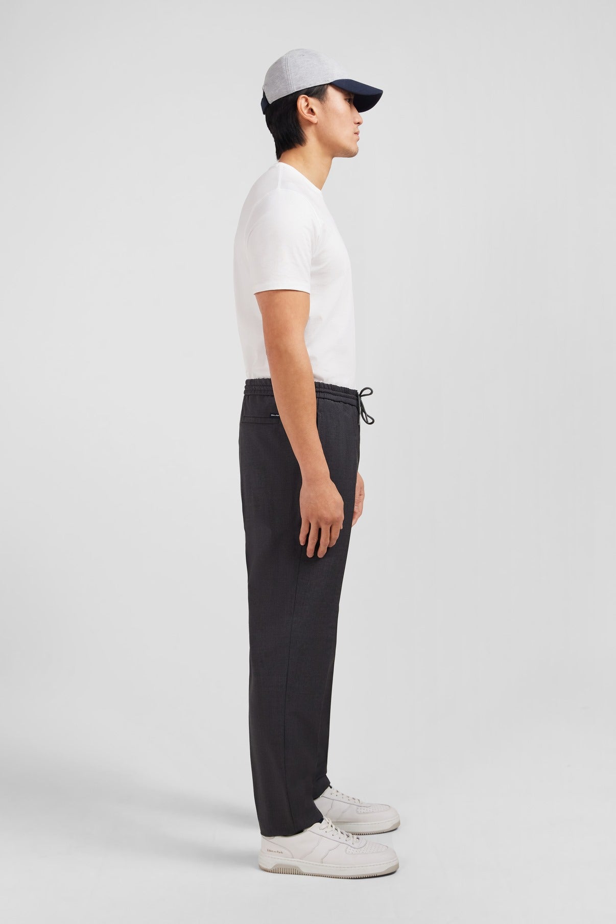 Grey trousers with elasticated waist