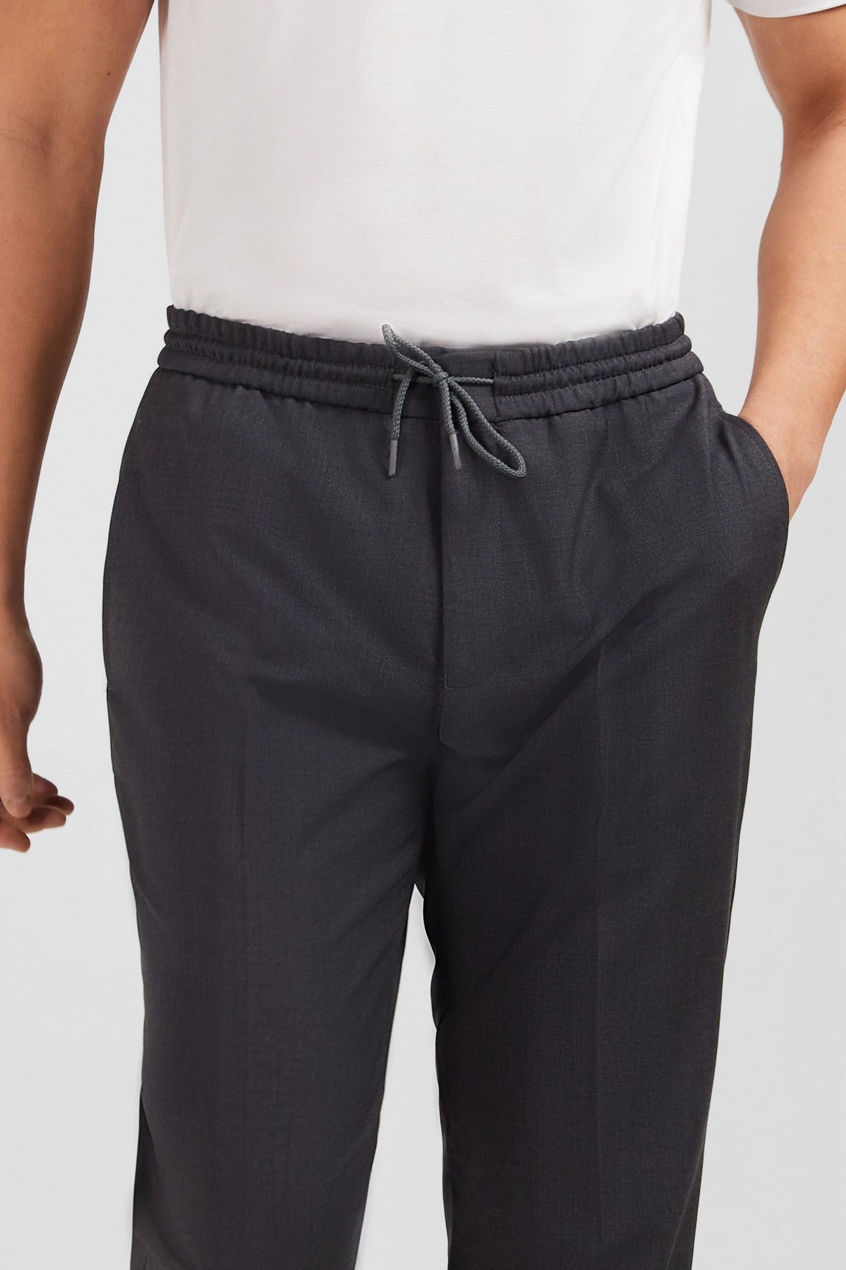 Grey trousers with elasticated waist