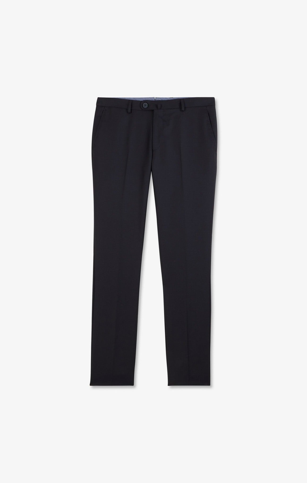 Slim dark blue wool trousers with broken fold