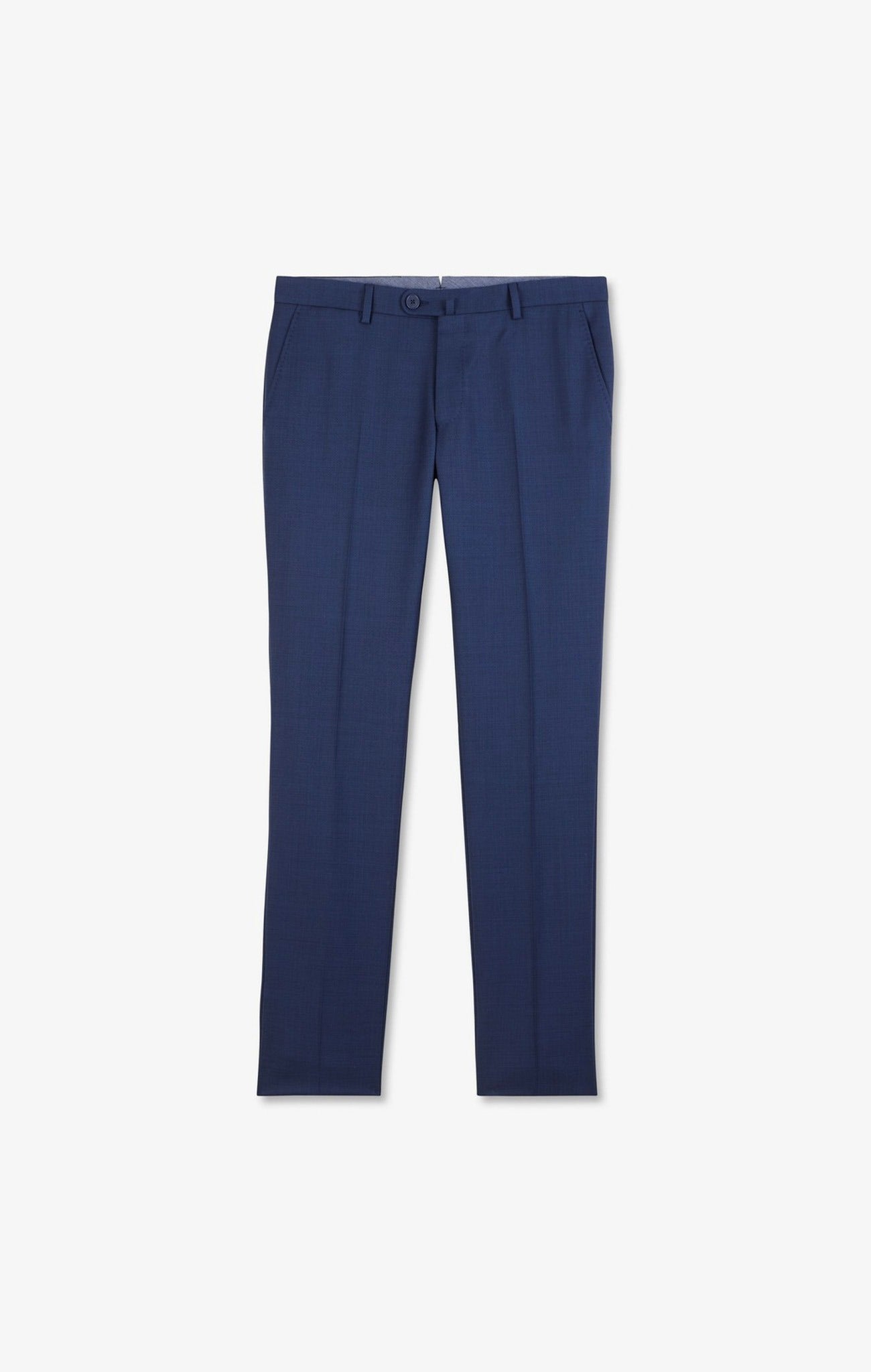 Slim blue wool trousers with broken fold