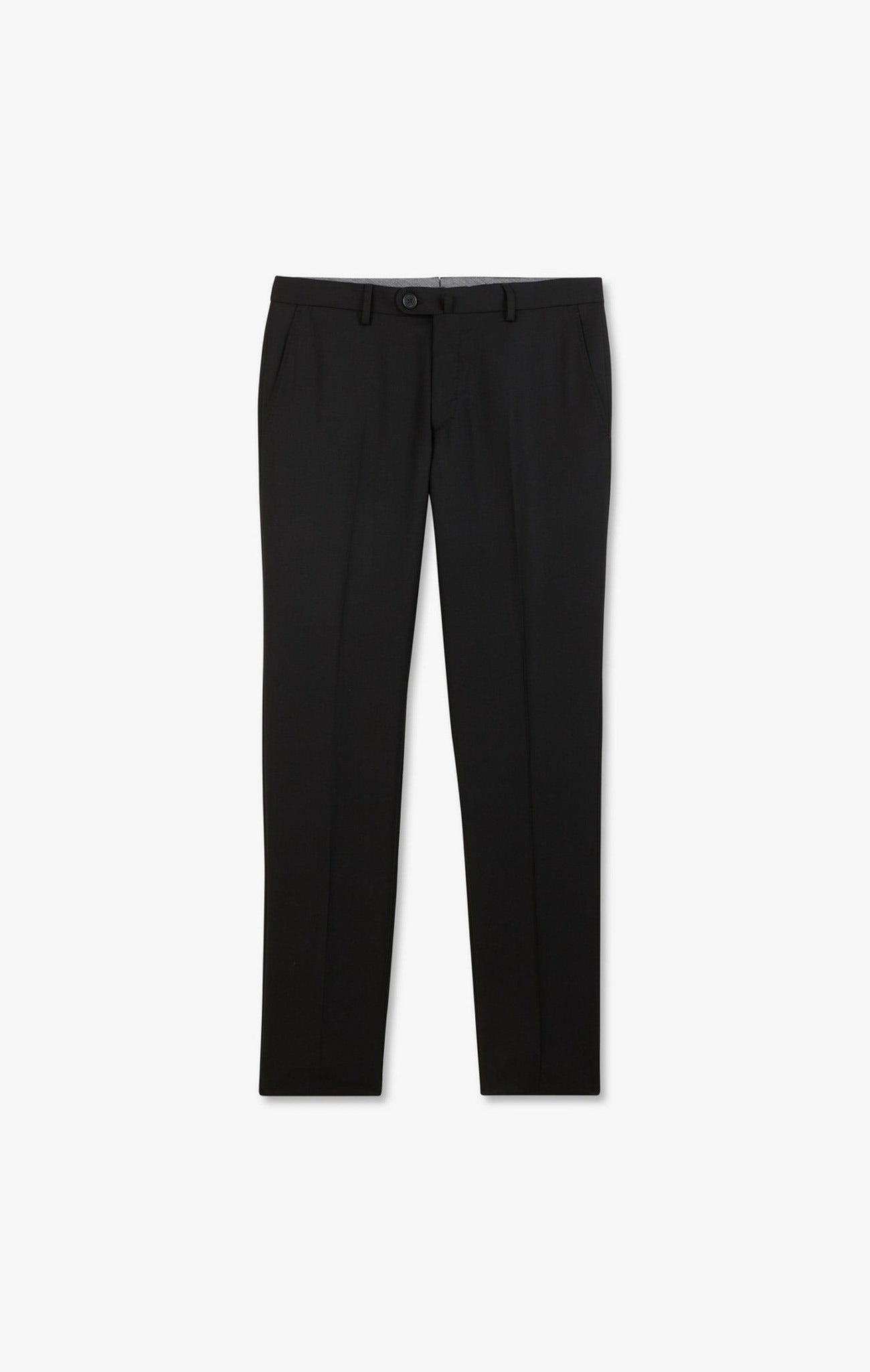 Slim black wool trousers with broken fold