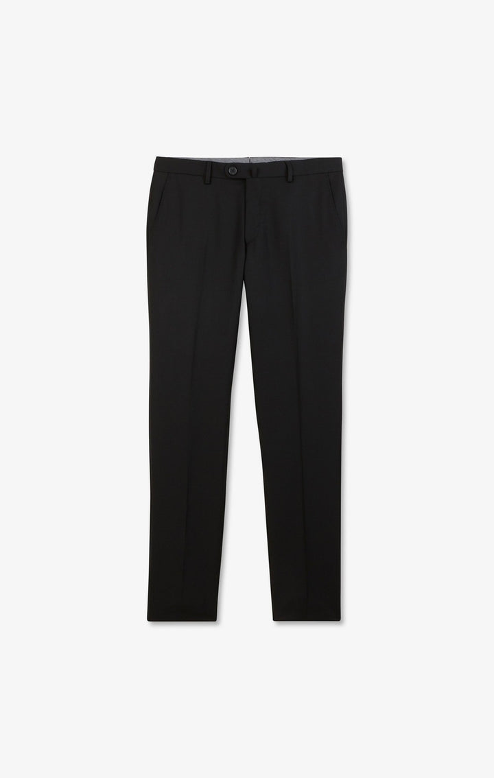 Slim black wool trousers with broken fold