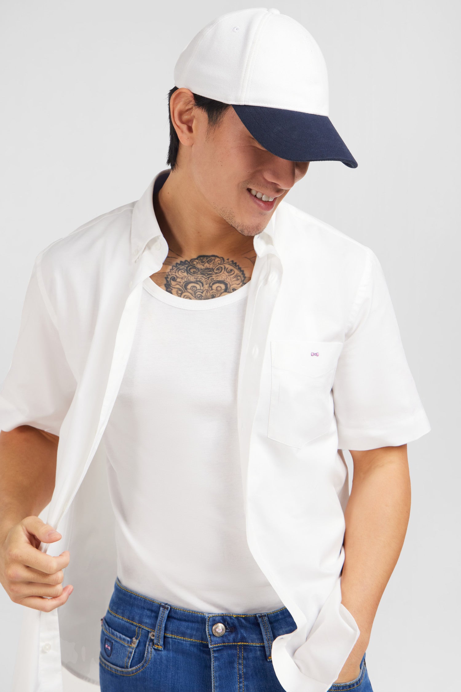 Short sleeved white cotton shirt