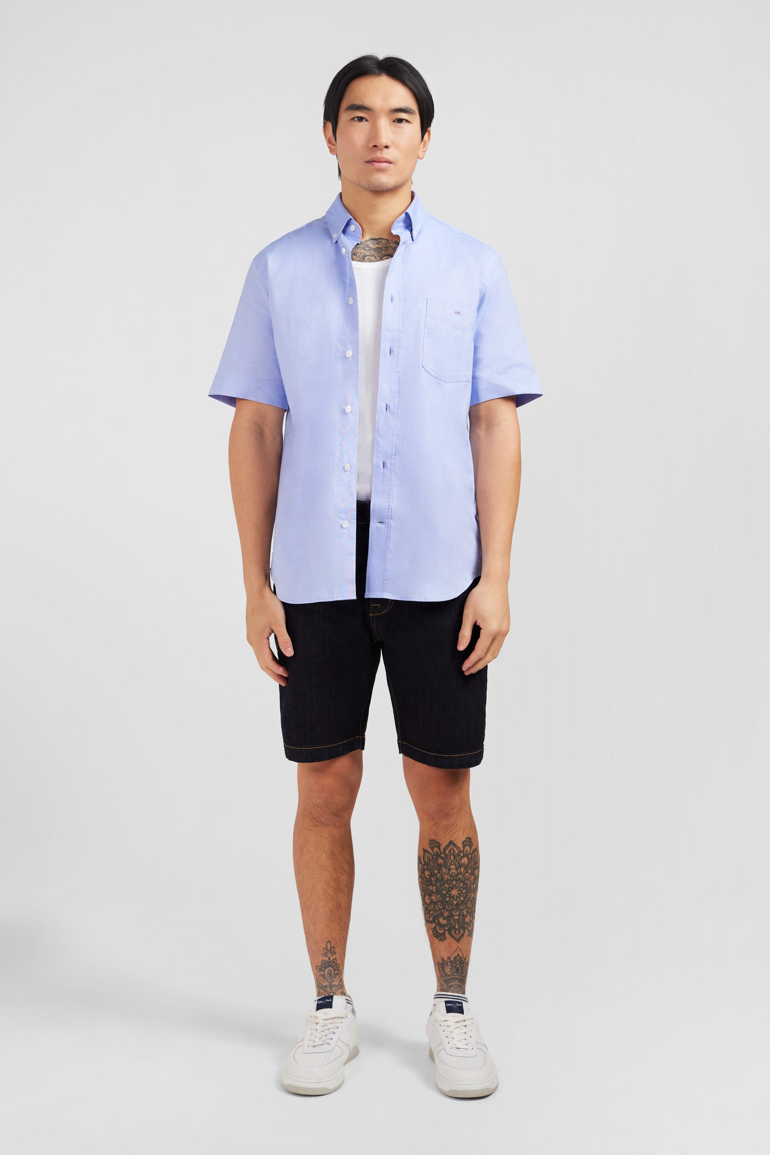 Short sleeved blue cotton shirt