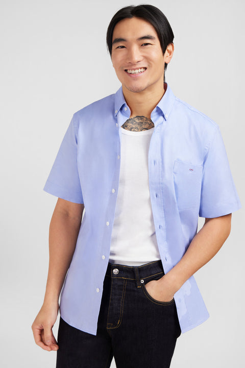 Short sleeved blue cotton shirt - Image 3