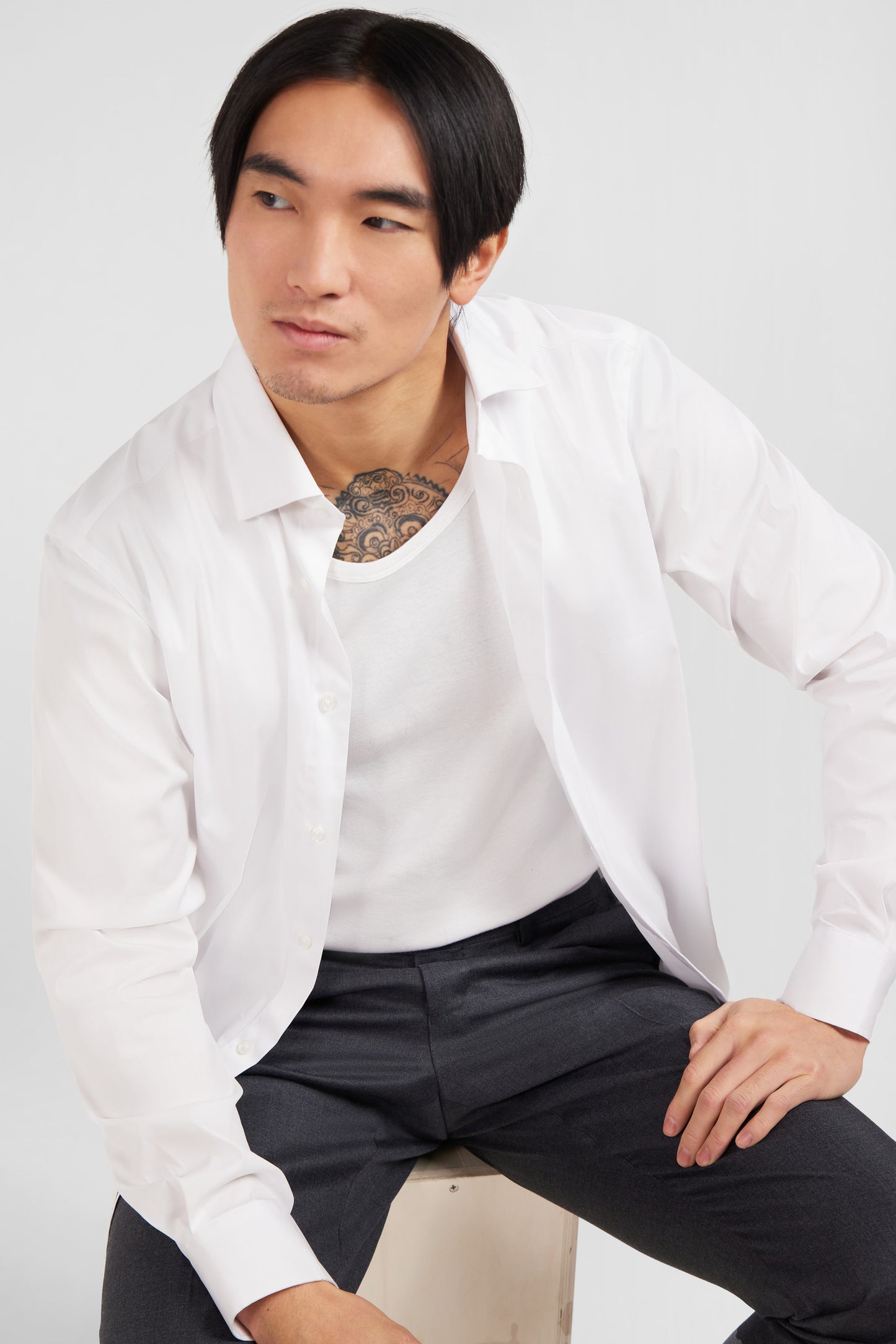 Slim-fit white shirt in stretch poplin
