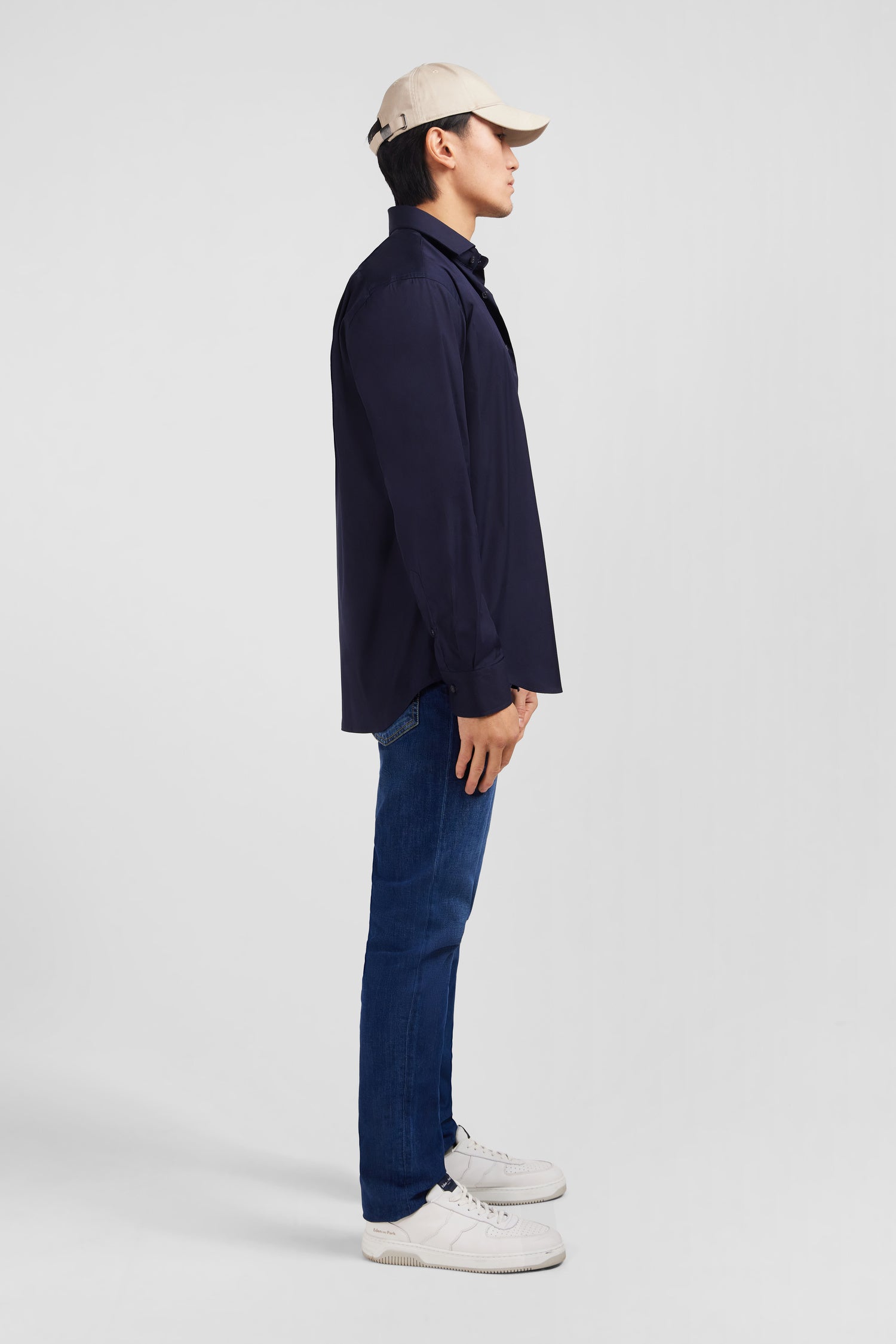 Dark blue shirt in stretch cotton