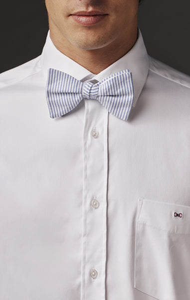 Pap'Atelier upcycled white and sky striped bow tie