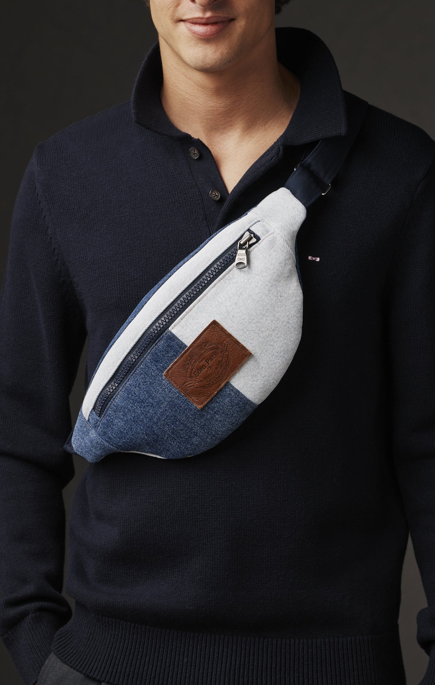 Two-tone upcycled denim fanny pack Pap'Atelier