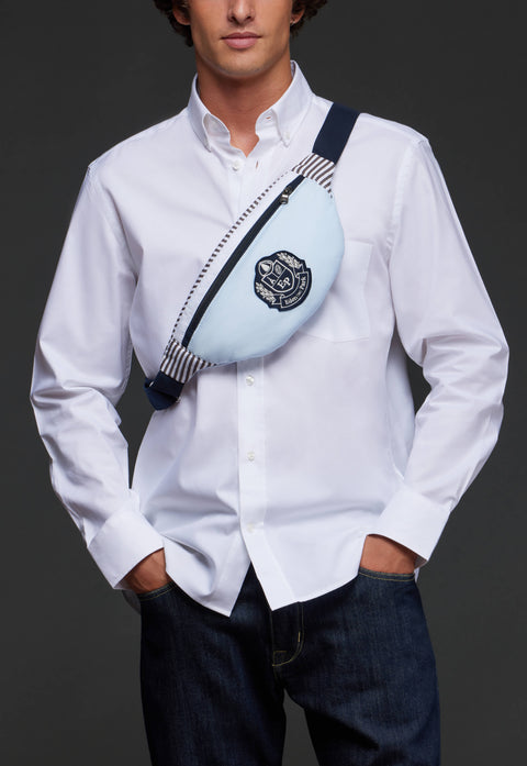 Sky cotton fanny pack and upcycled Pap'Atelier badge - Image 1