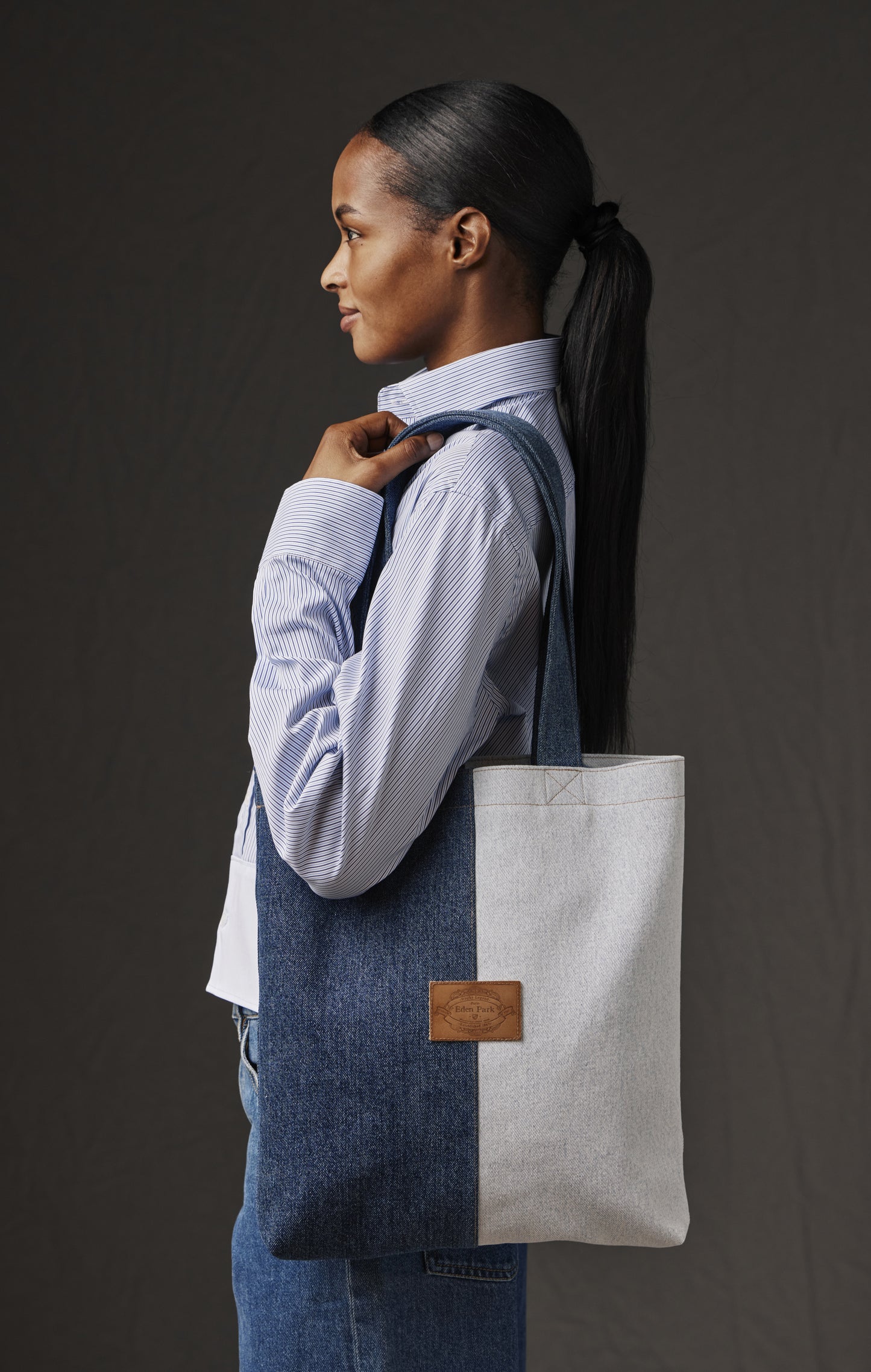 Sac cabas en denim bicolore upcyclé Pap'Atelier