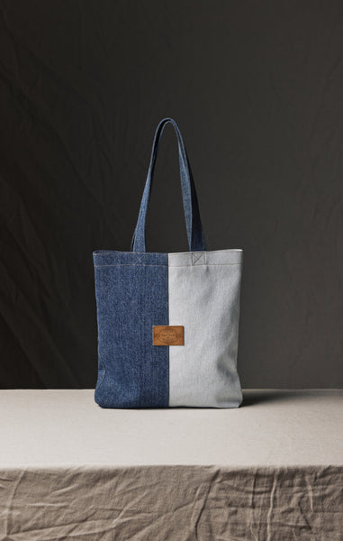 Pap'Atelier upcycled two-tone denim tote bag