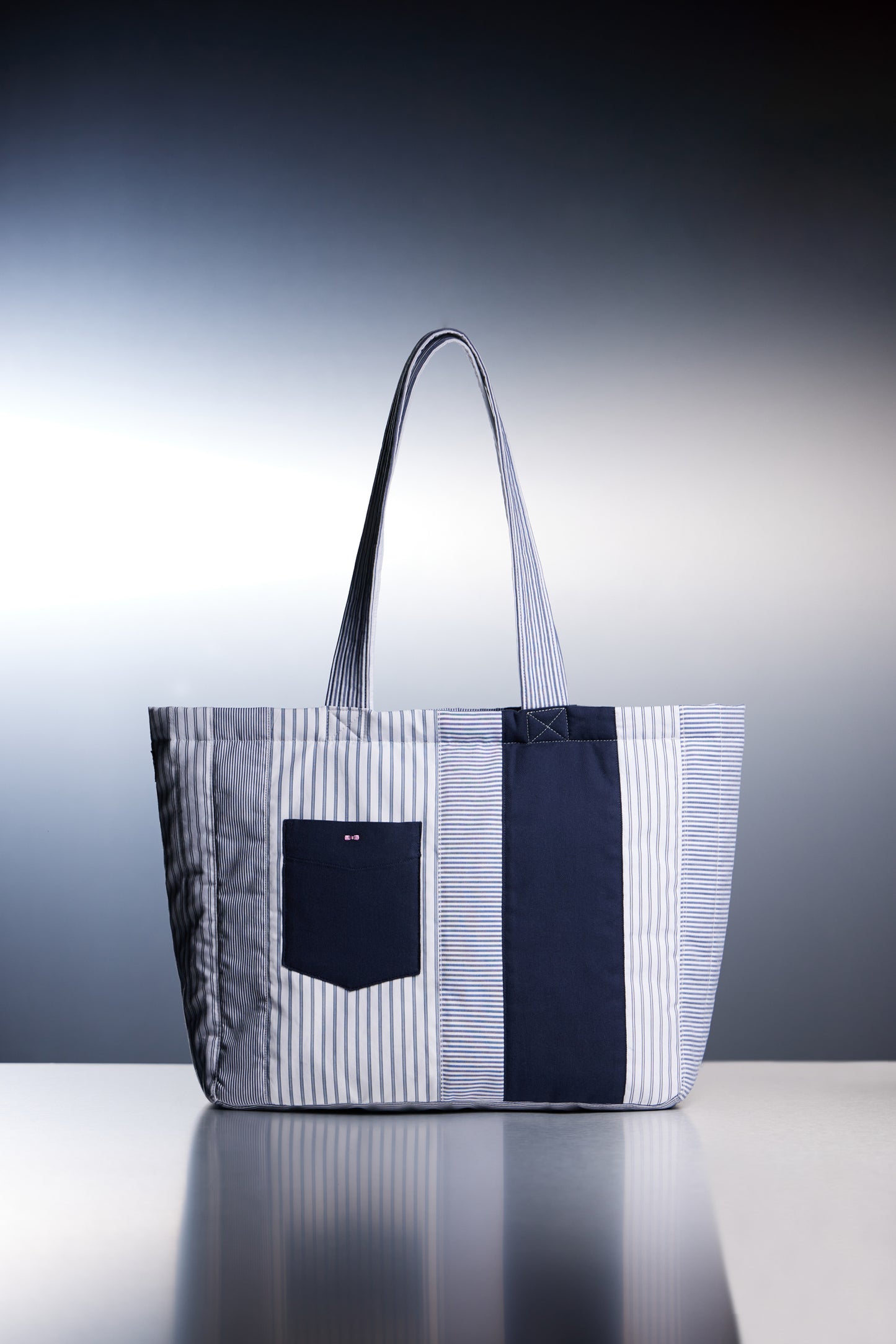 Shopping bag in upcycled striped cotton patchwork Pap'Atelier