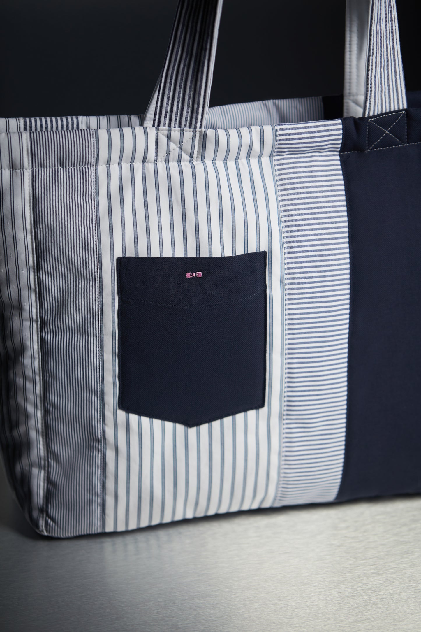 Shopping bag in upcycled striped cotton patchwork Pap'Atelier