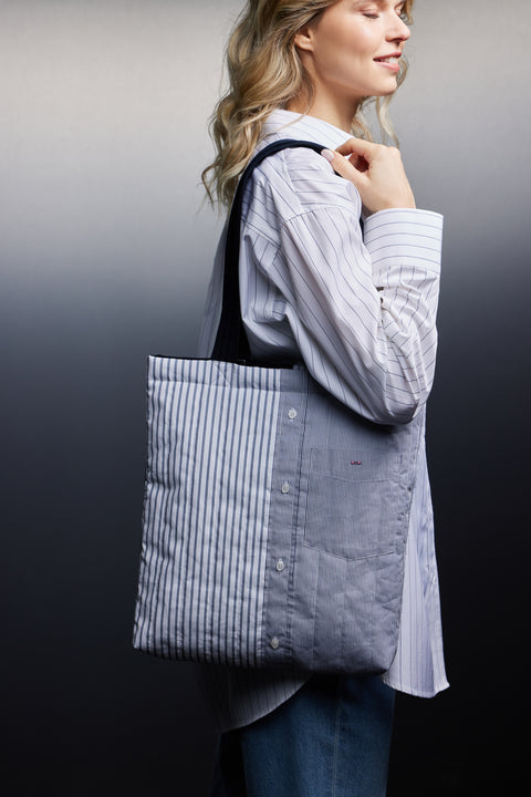 Pap'Atelier upcycled striped cotton patchwork tote bag - Image 1