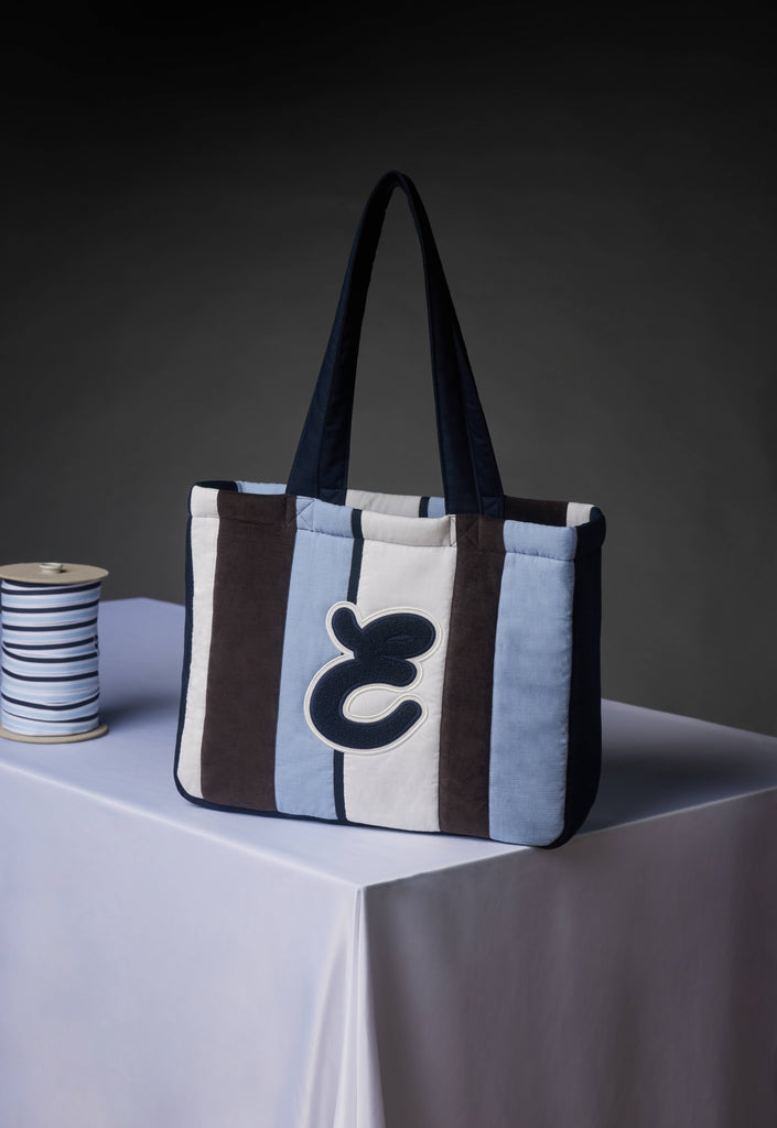 Pap'Atelier upcycled blue striped velvet tote bag