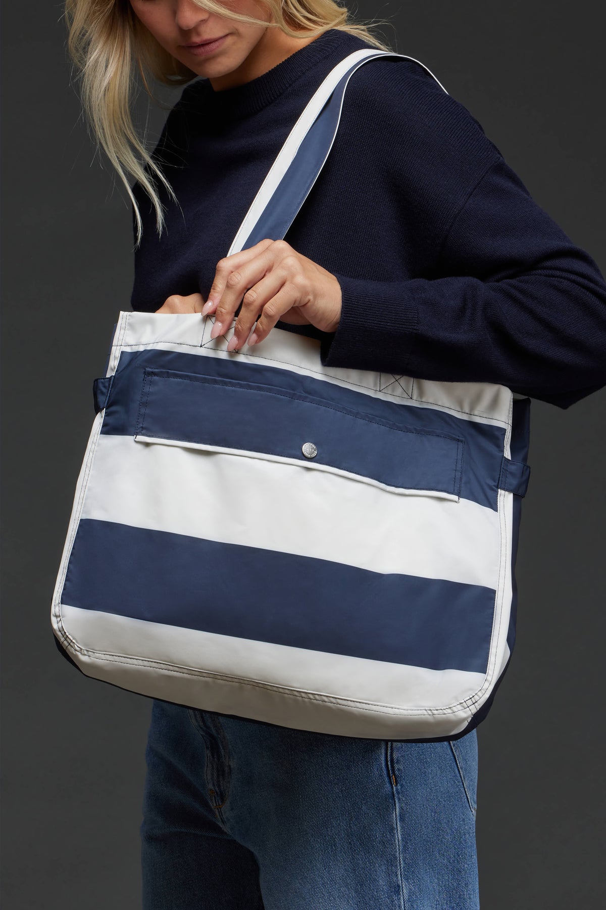 Sac cabas imperméable rayé upcyclé Pap'Atelier