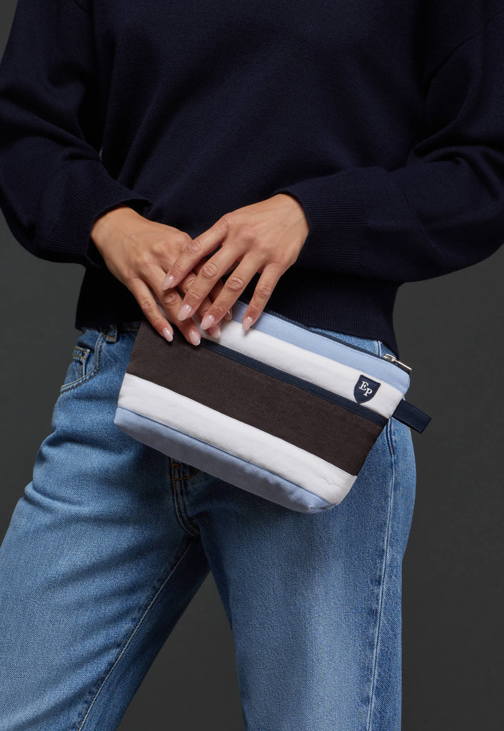 Upcycled striped velvet pouch Pap'Atelier