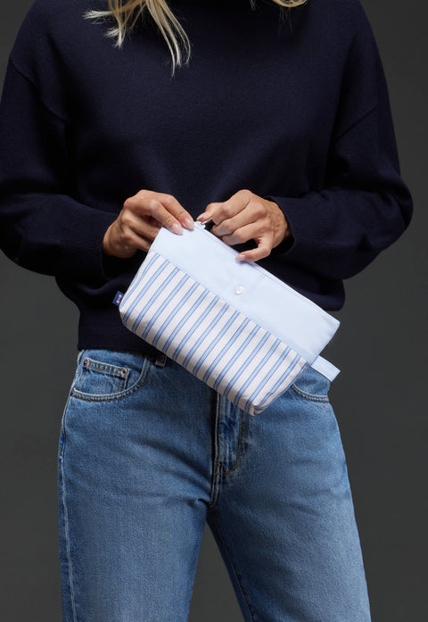 Pap'Atelier upcycled striped sky cotton patchwork pouch - Image 1
