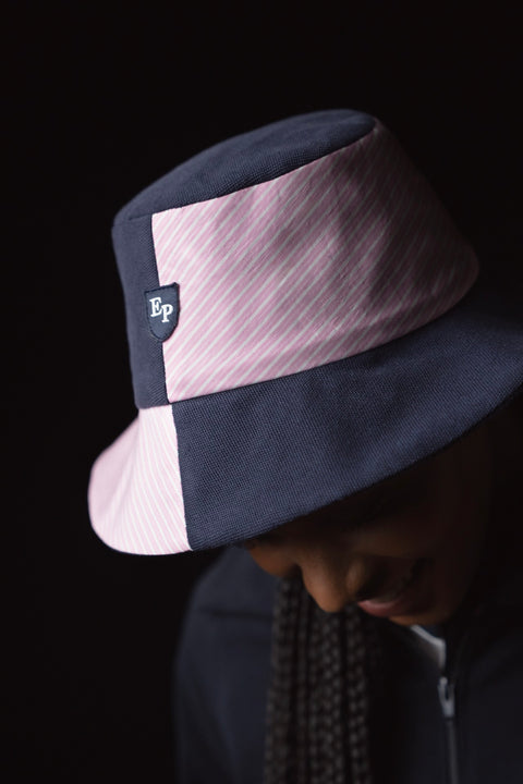 Two-tone cut and sewn pink and navy bob with EP Pap'atelier crest - Image 1