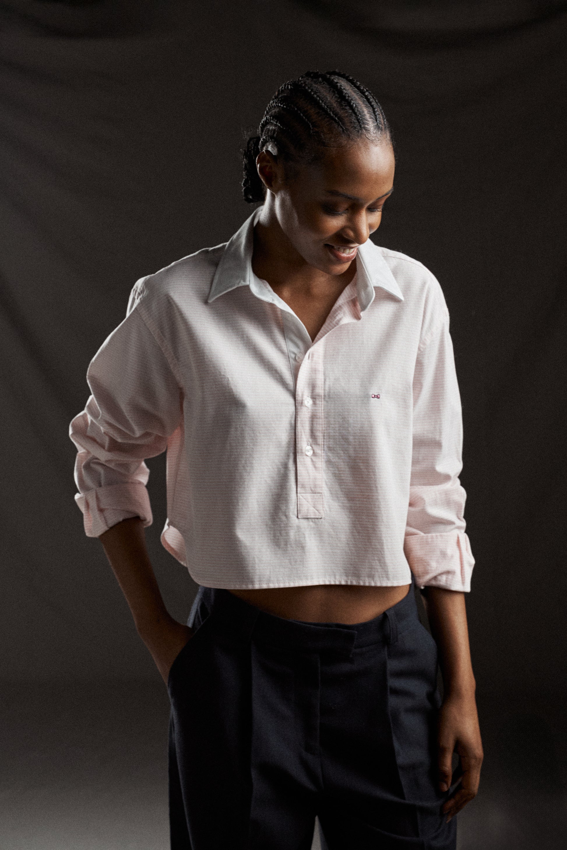 Chemise cropped PAP'Atelier en coton rayé rose et blanc