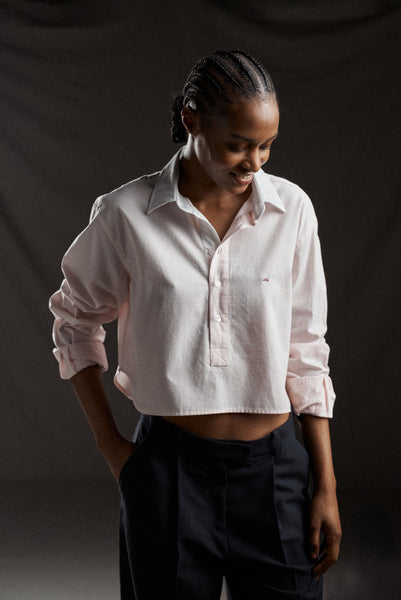 PAP'Atelier cropped pink and white striped cotton shirt