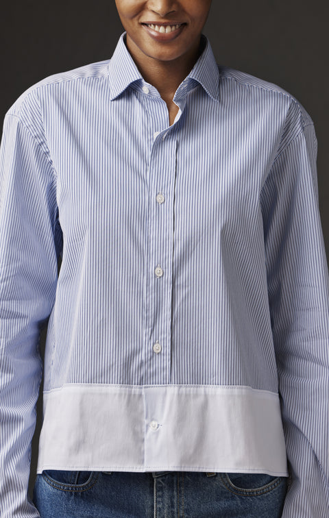 Chemise en coton rayé bleue et blanche upcyclée Pap'Atelier - Image 3