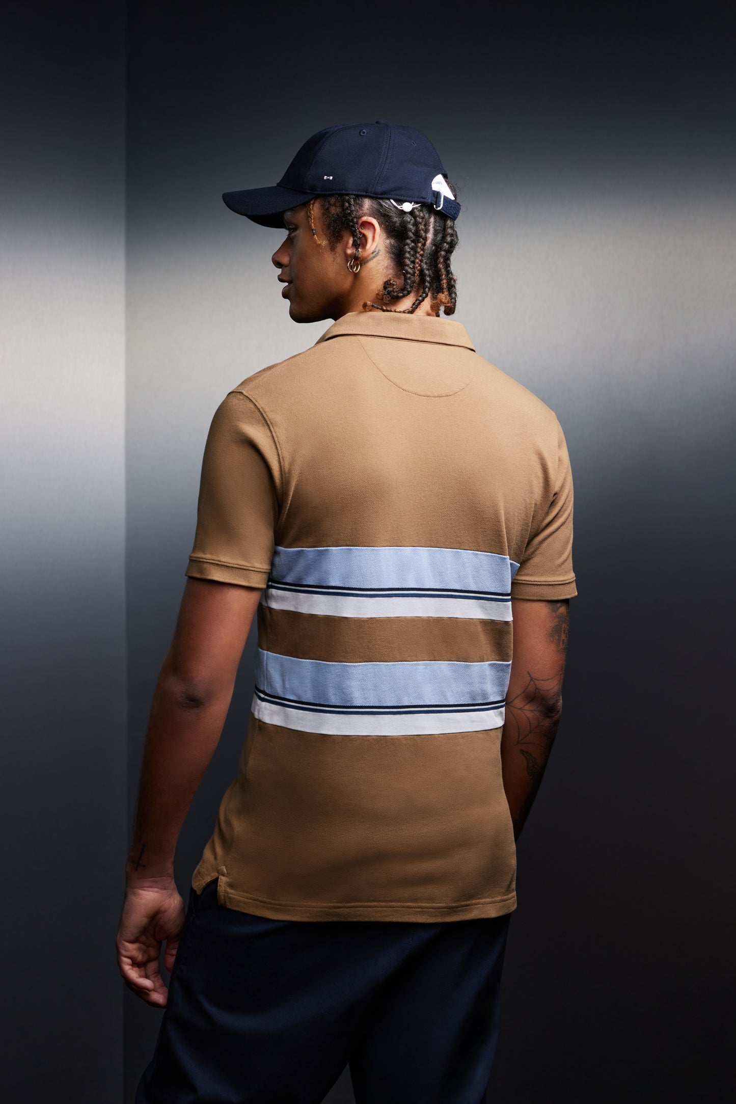 Camel cotton jersey with sky stripes cut and sewn upcycled Pap'Atelier