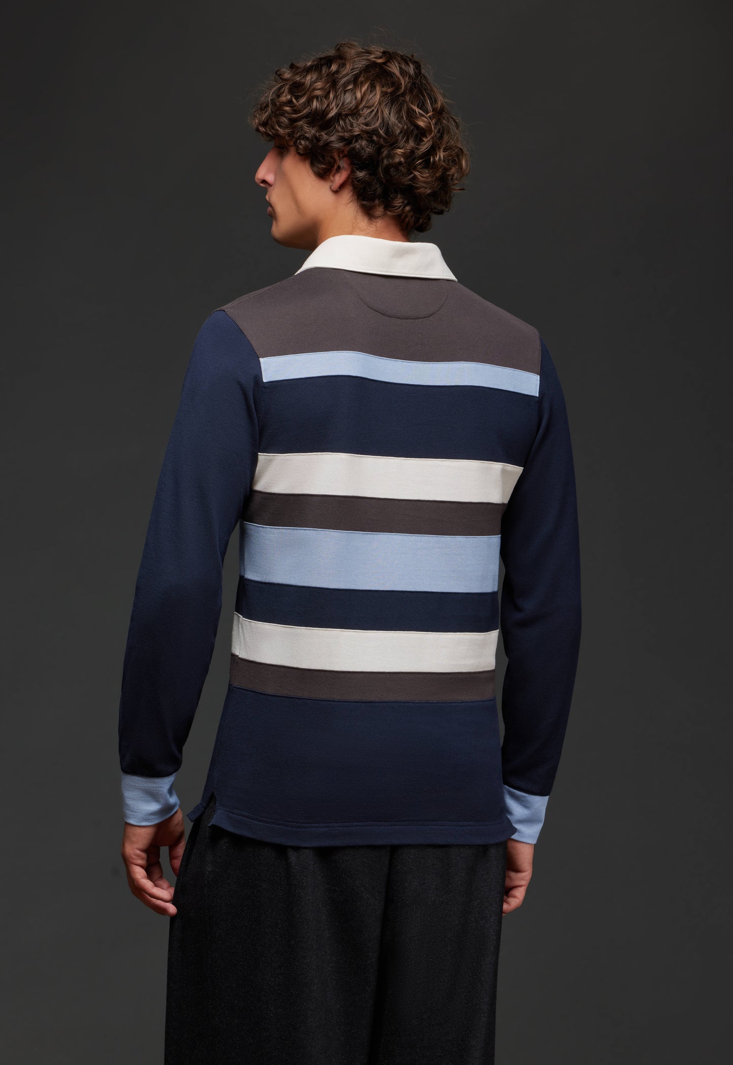 Maillot en coton rayé bleu et marron coupé cousu upcyclé Pap'Atelier