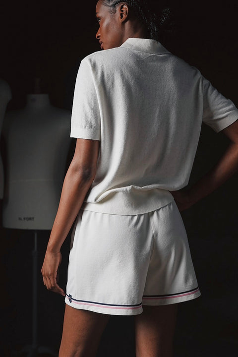 Pap'atelier white shorts with elastic waist striped trims and crest - Image 2