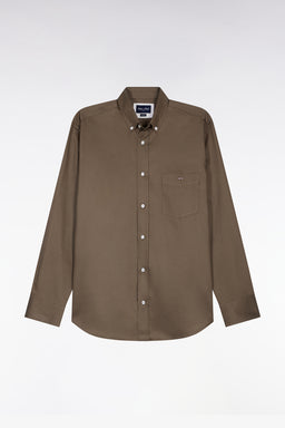 Khaki piqué cotton shirt, straight cut
