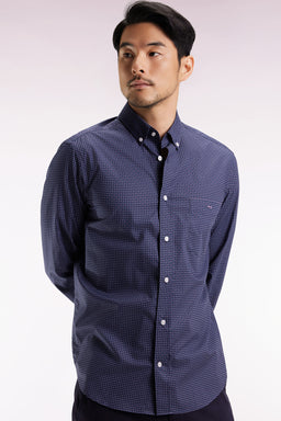 Navy Pima cotton shirt with micro-patterned bow tie, straight cut - Image 3