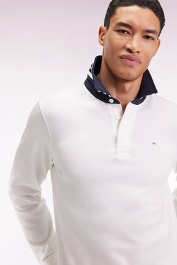 Long-sleeved white jersey jersey with striped under collar - Image 3