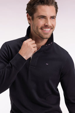 Long-sleeved jersey in black with striped collar underneath - Image 3