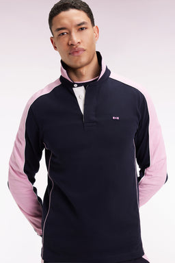 Navy and pink long-sleeved jersey with bow-tie embroidery, straight cut - Image 3