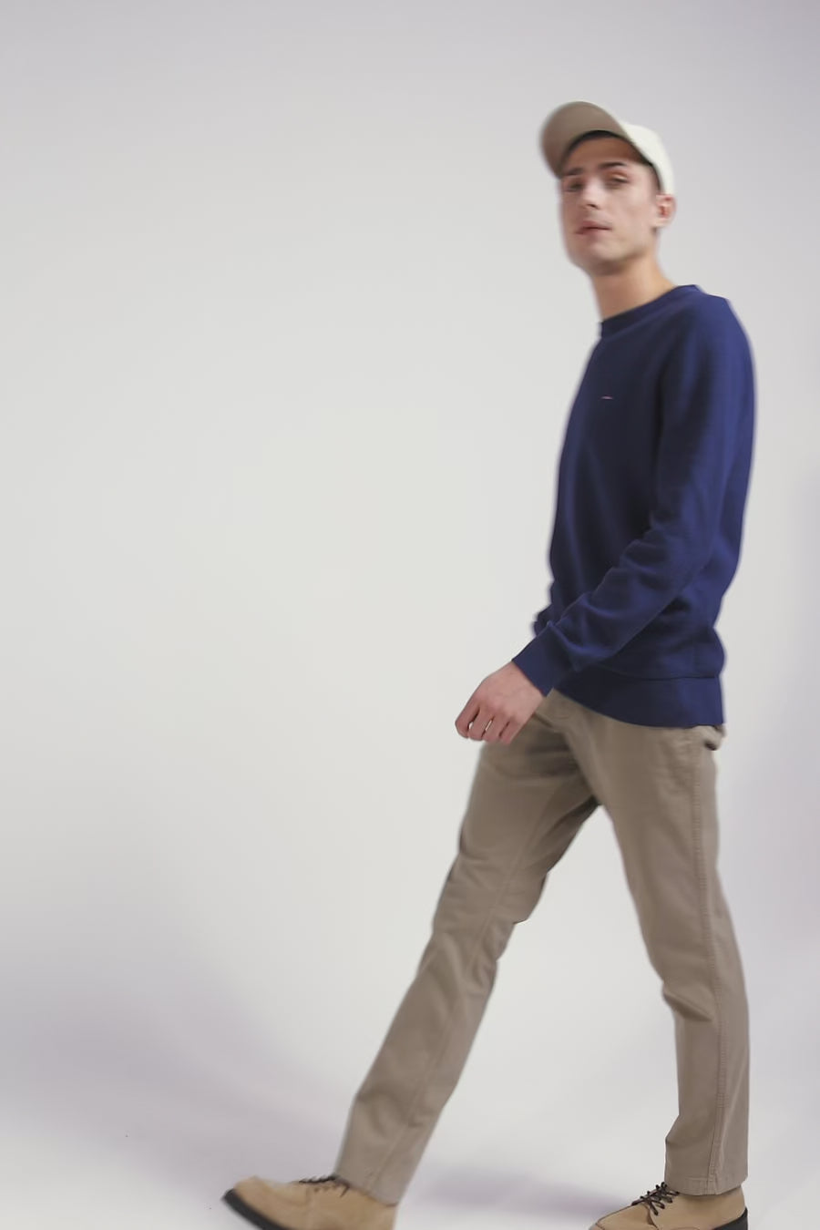 Regular dark blue cotton crew neck jumper