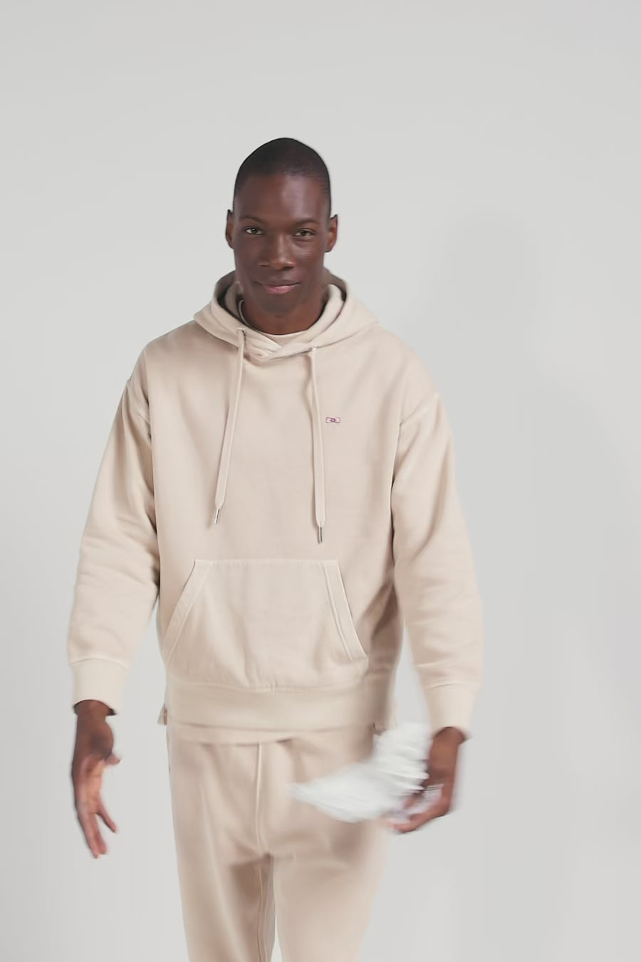 Oversize beige unisex dyed cotton fleece hoodie