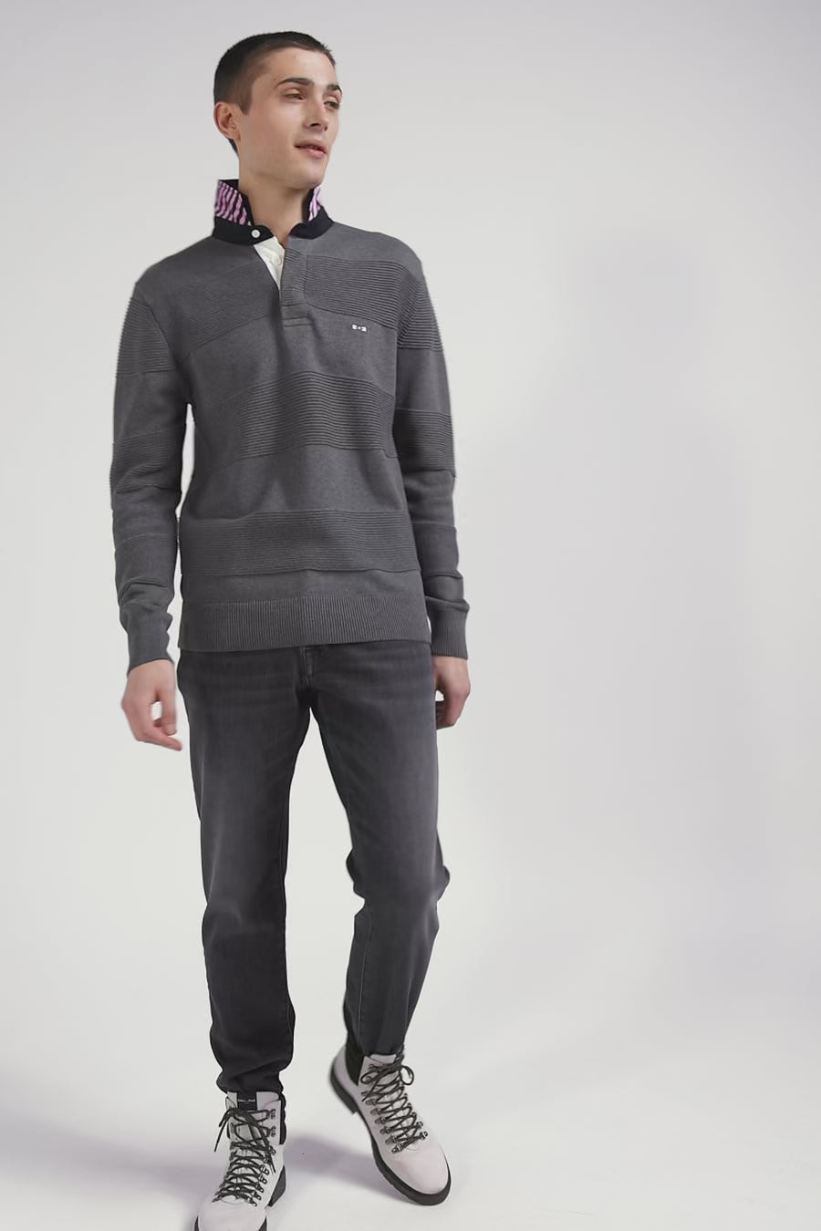 Regular anthracite grey cotton polo neck jumper