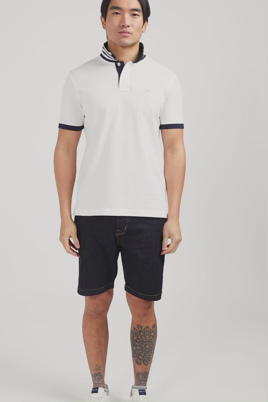 White pima cotton polo with contrasting accents