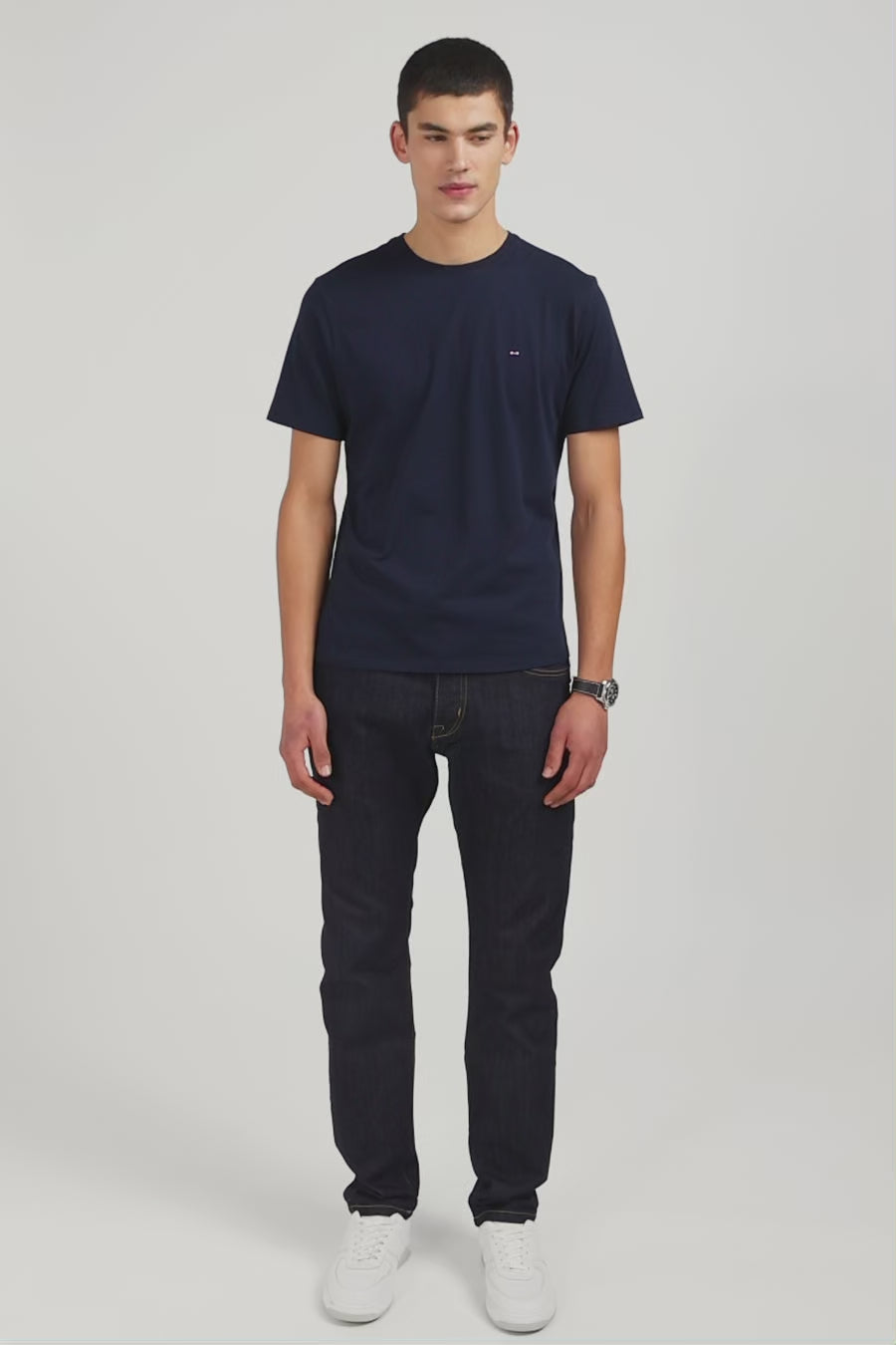 Crew neck navy blue pima cotton t-shirt