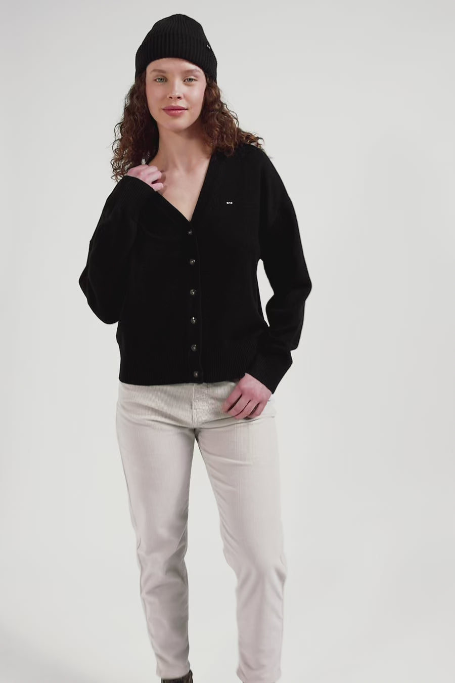 Cardigan en laine et coton gris anthracite coupe Relaxed