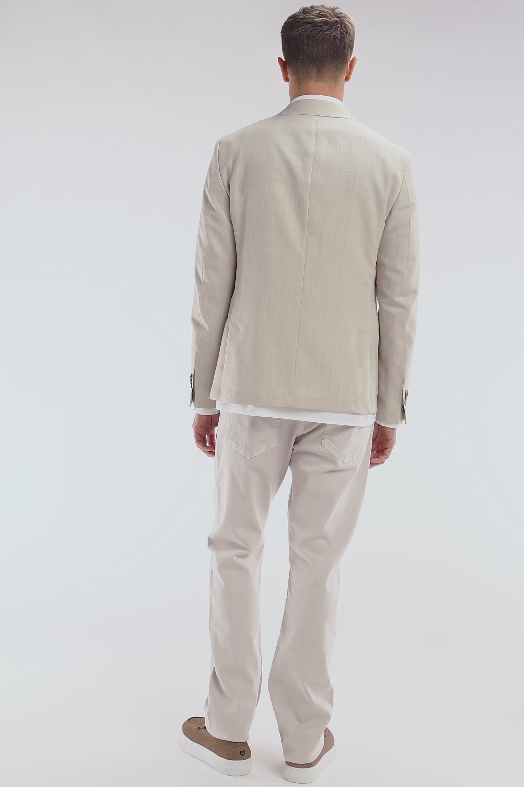 Veste en fil teint de laine et lin stretch mélangés beige