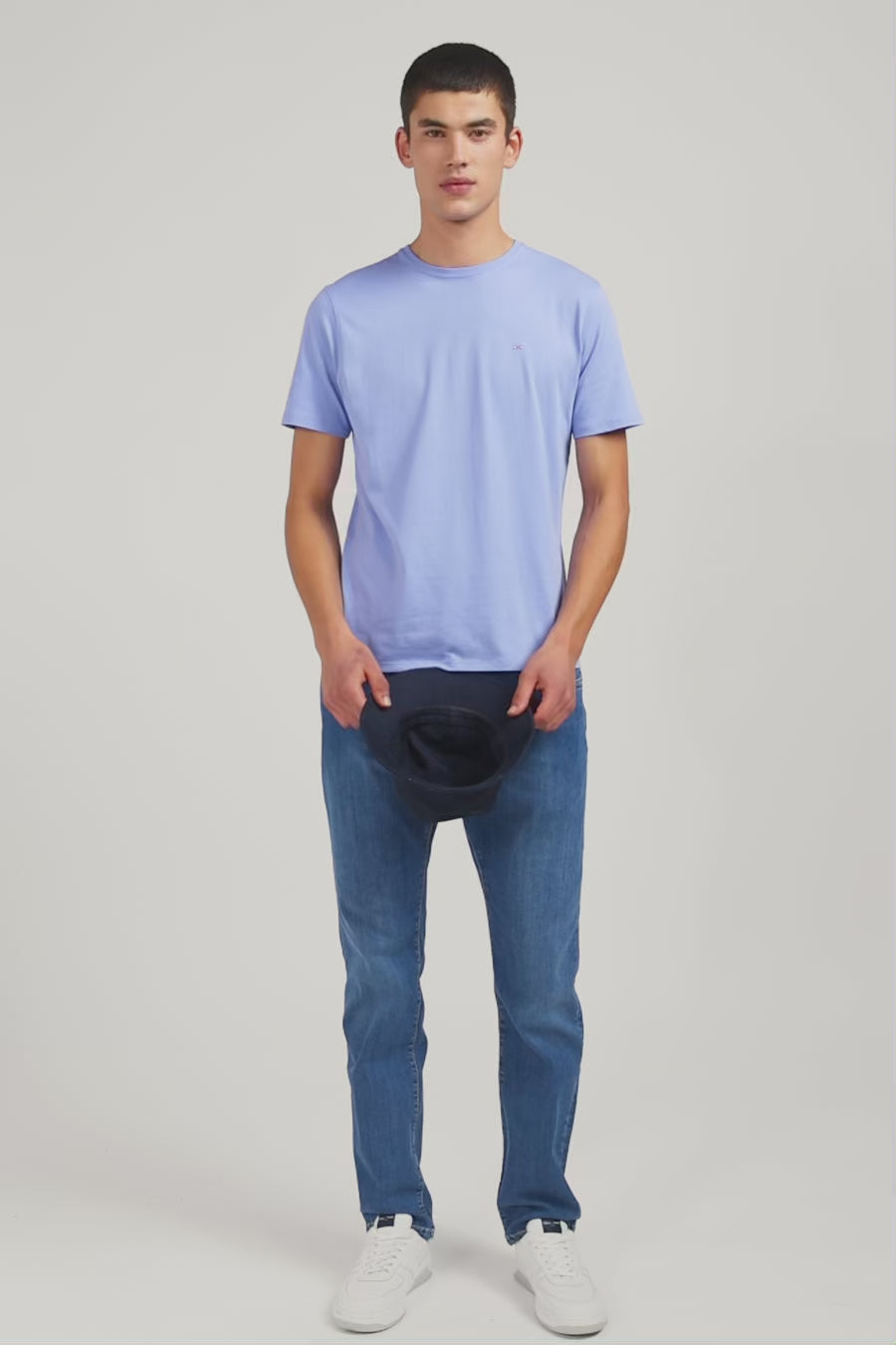 Crew neck light blue pima cotton t-shirt