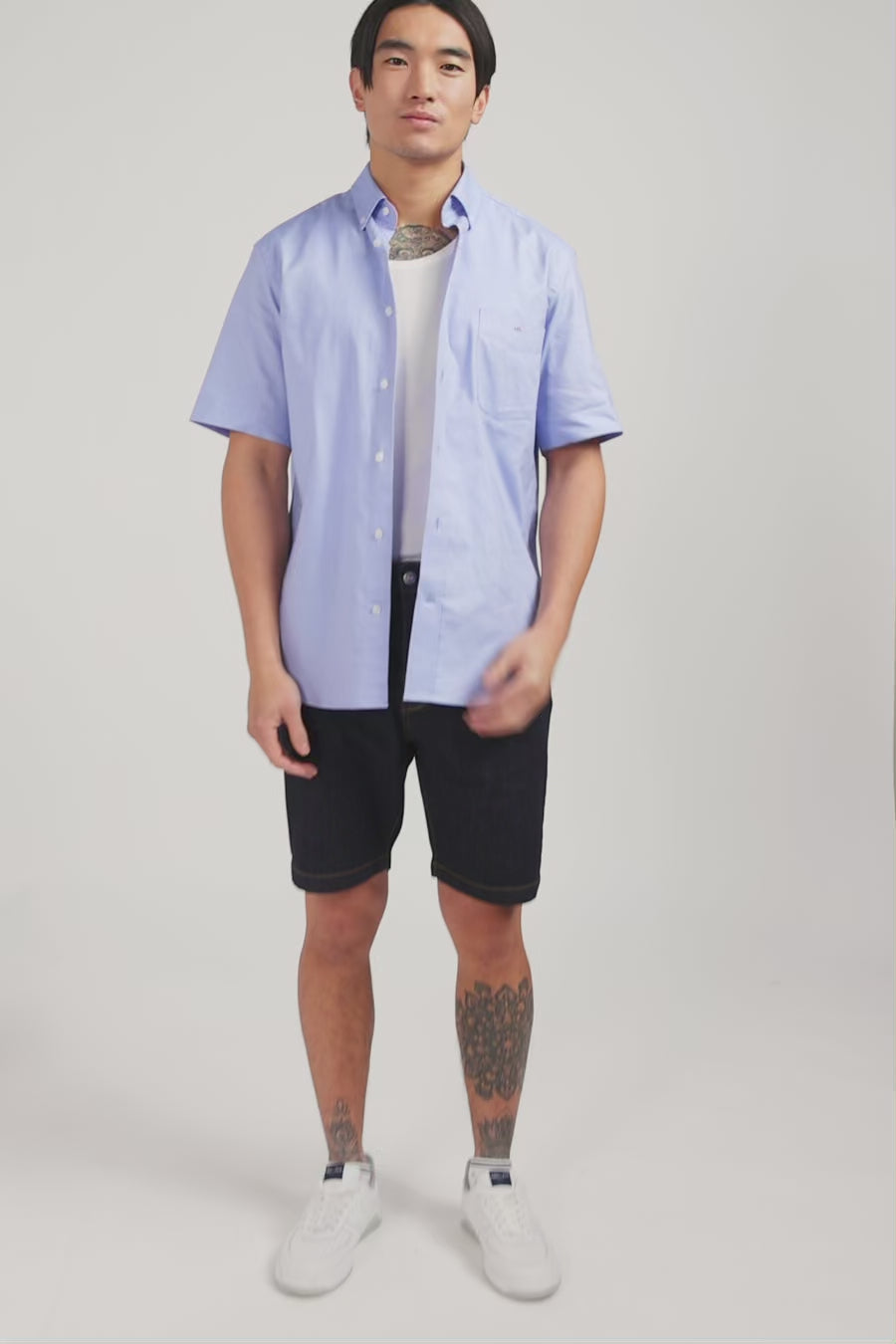 Short sleeved blue cotton shirt