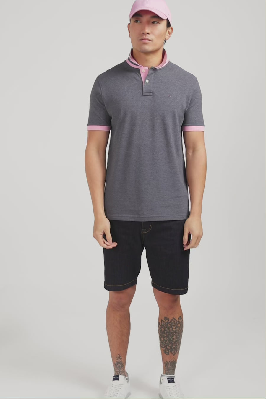 Grey pima cotton polo with contrasting accents