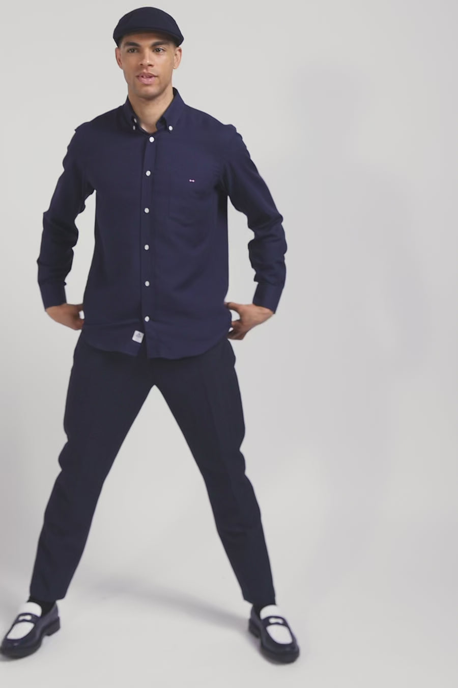 Regular indigo cotton and cashmere twill shirt