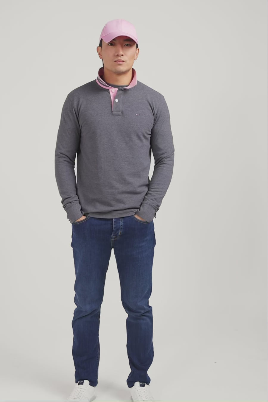 Grey cotton polo with contrasting neck