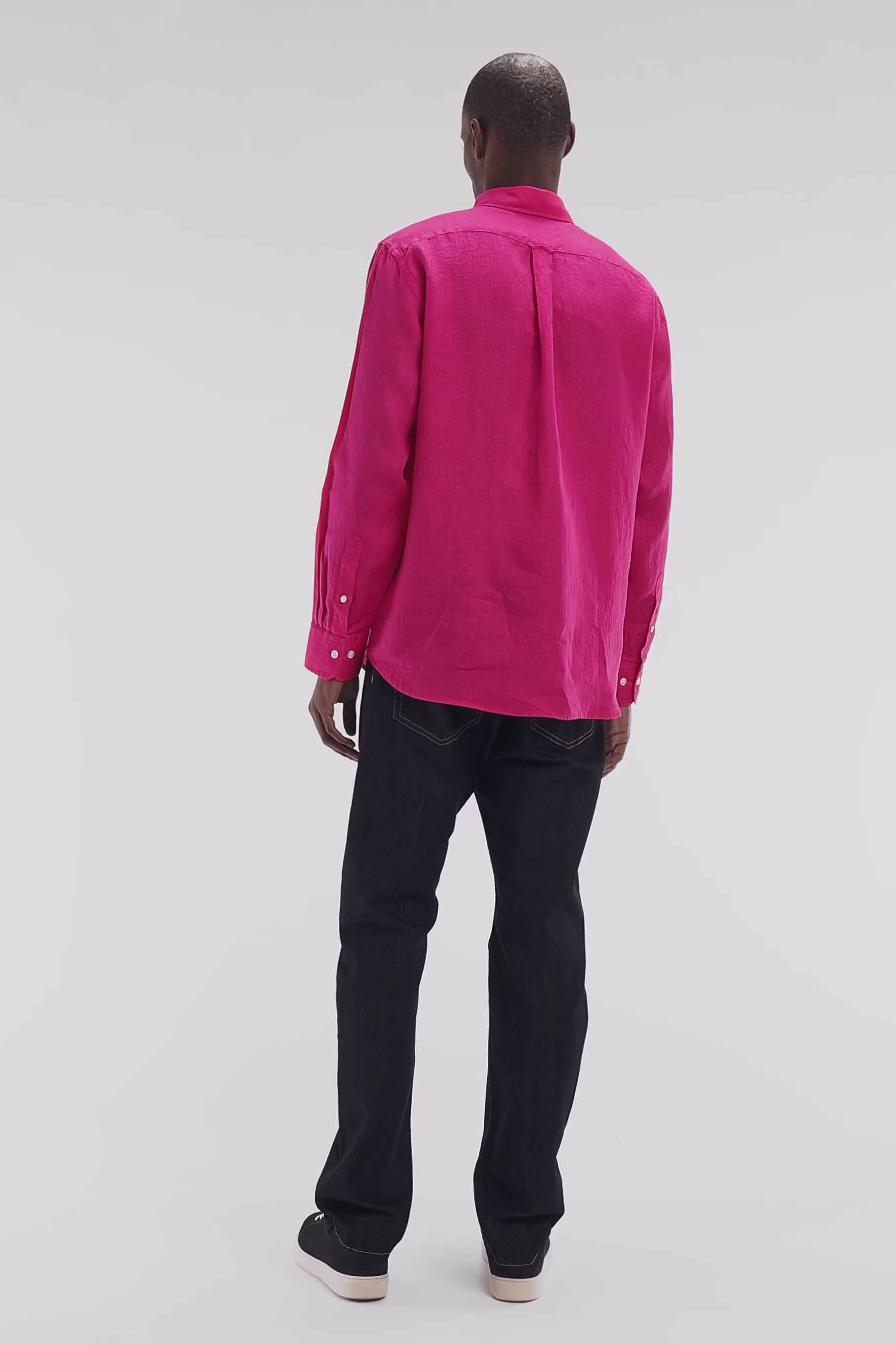 Chemise en lin fuchsia unie coupe droite