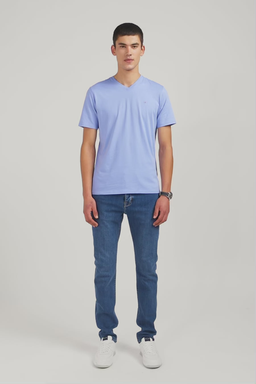 V-neck blue light pima cotton t-shirt